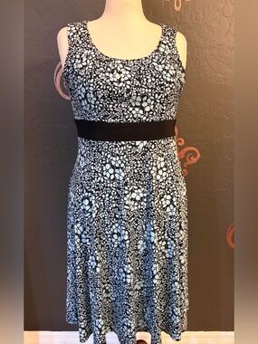 Perceptions Black & Light Blue Floral Tank Dress